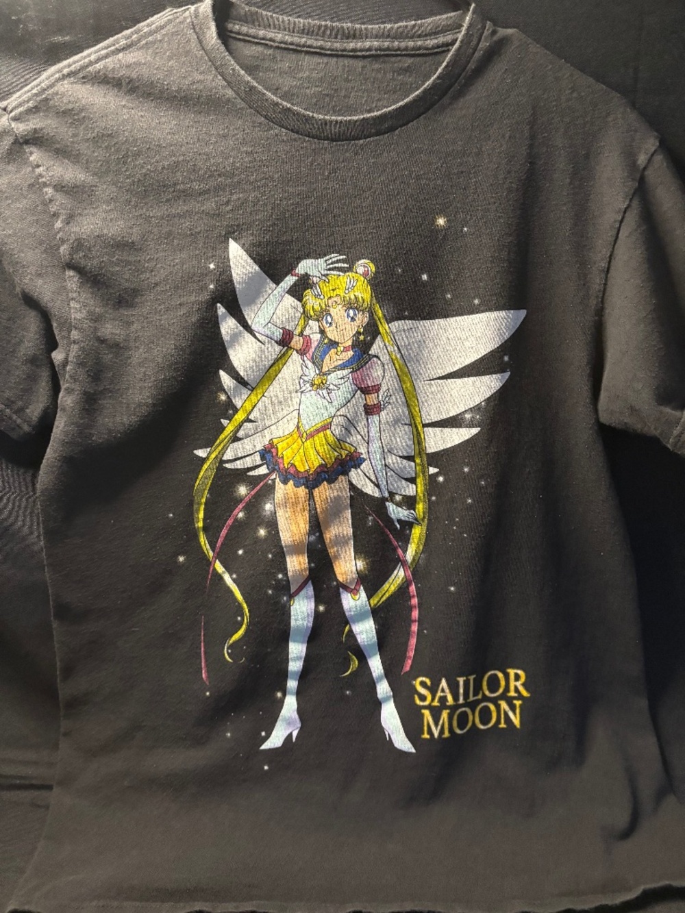 Sailor Moon T Shirt Men’s Medium Black Anime Manga Angel Wing Graphic Tee.
